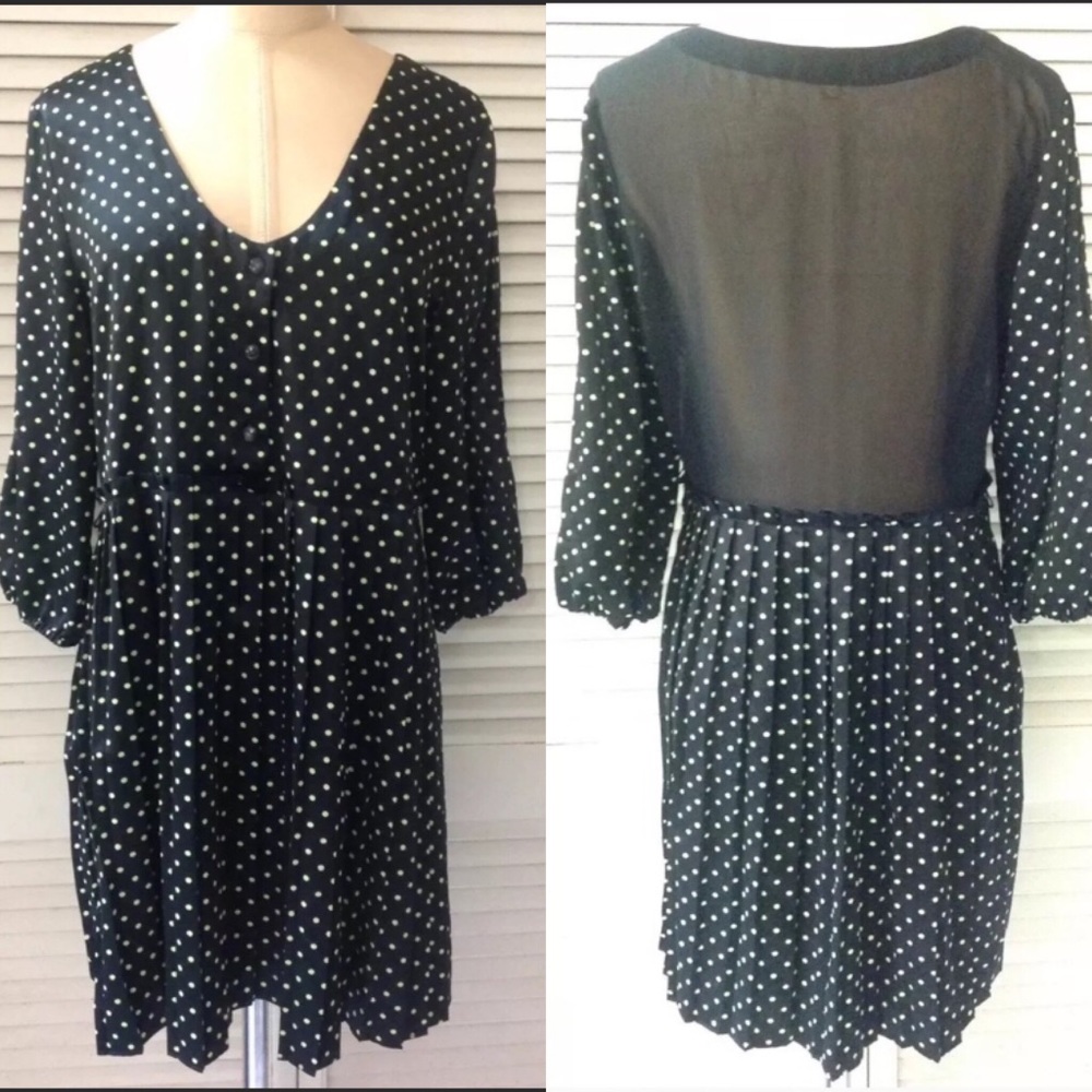 Princess Vera Wang Womens Dress size 9 Black Green Polka Dot Sheer Back Casual - Picture 2 of 8